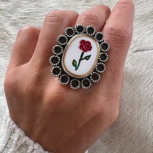 Sterling Silver Upcycled Porcelain Rose Ring
